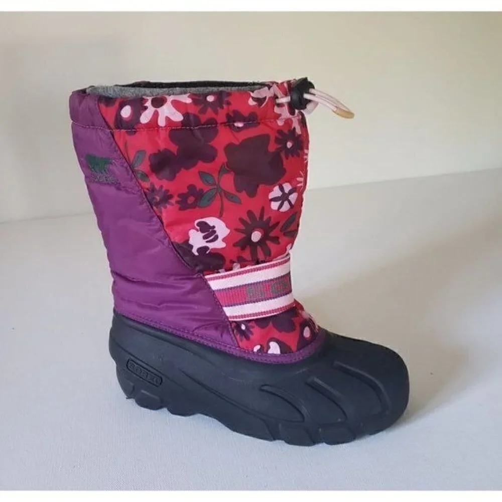 SOREL Cub Pink and Purple Floral Waterproof Insulated Winter Snow Boot Sz 5